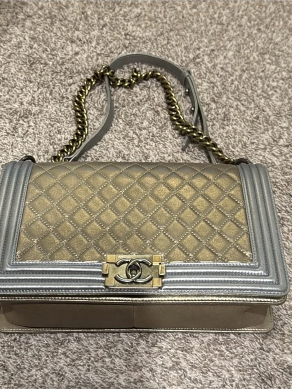 CHANEL Metallic Gold and Silver Quilted Shoulder Bag